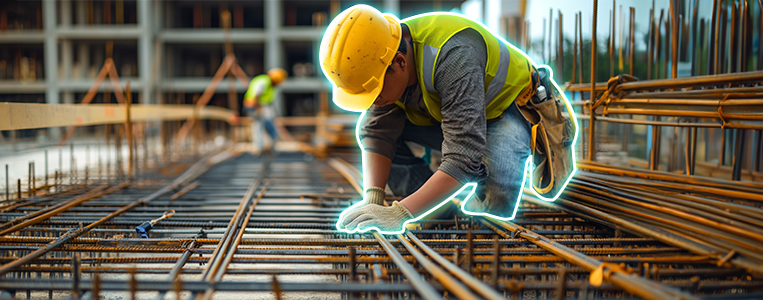 Trabalhador da construção civil em um canteiro de obras.